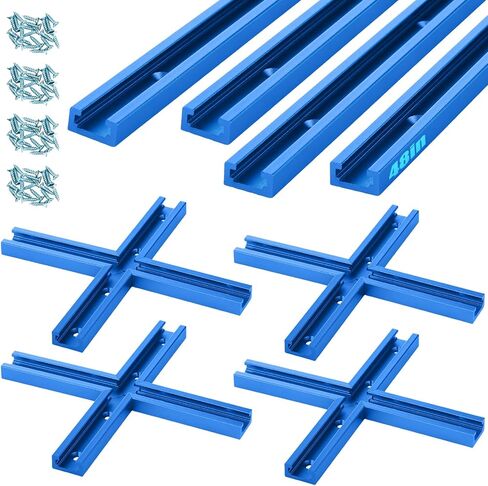 Zonon 4 Set 48'' T Track for Woodworking and T Track Intersection Kit with Predrilled Mounting Holes Wood Screw Double Cut Profile Universal T Track Accessory Aluminum T Rail Track Woodworking Tool in Saudi Arabia