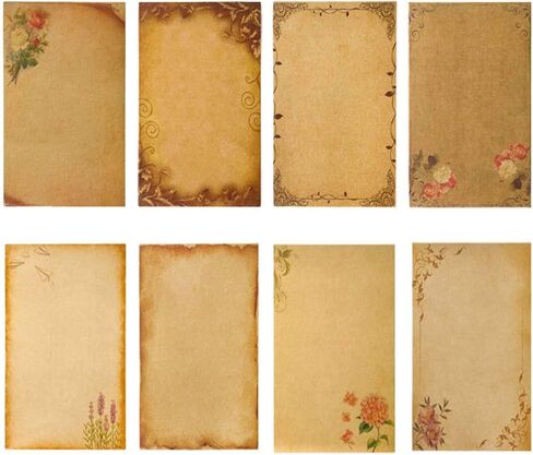 WOPODI 64 Pieces Kraft Writing Paper, 8 Patterns Vintage Floral Writing Stationery Papers Brown A5 Envelopes Mail Paper Double-side Letter Stationery Set for Writing Creative Poems Lyrics Notes in Kuwait