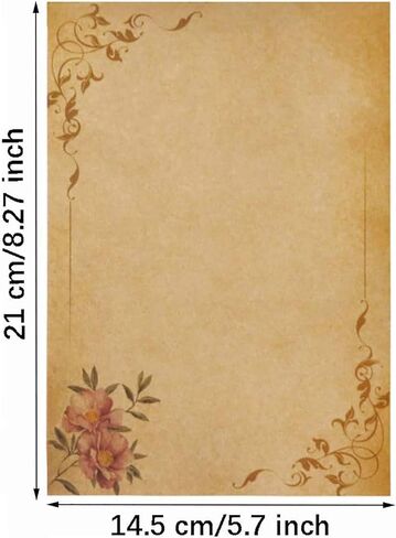 WOPODI 64 Pieces Kraft Writing Paper, 8 Patterns Vintage Floral Writing Stationery Papers Brown A5 Envelopes Mail Paper Double-side Letter Stationery Set for Writing Creative Poems Lyrics Notes in Kuwait