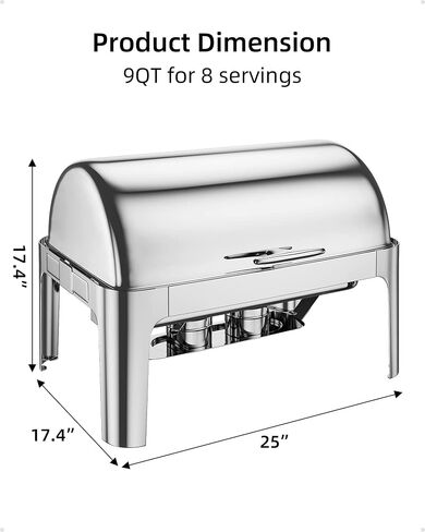 GAOMON 9QT Rectangular Roll Top Chafing Dish Buffet Set,Stainless Seel Chafing Dish Set,Catering Food Warmer with 1 Full Size Pans for Parties Catering in Saudi Arabia