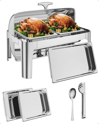 GAOMON 9QT Rectangular Roll Top Chafing Dish Buffet Set,Stainless Seel Chafing Dish Set,Catering Food Warmer with 1 Full Size Pans for Parties Catering in Saudi Arabia