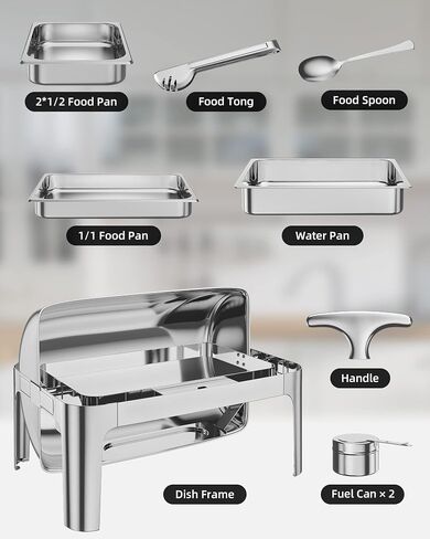 GAOMON 9QT Rectangular Roll Top Chafing Dish Buffet Set,Stainless Seel Chafing Dish Set,Catering Food Warmer with 1 Full Size Pans for Parties Catering in Saudi Arabia