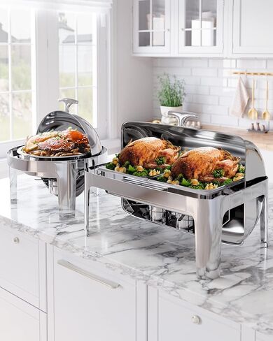 GAOMON 9QT Rectangular Roll Top Chafing Dish Buffet Set,Stainless Seel Chafing Dish Set,Catering Food Warmer with 1 Full Size Pans for Parties Catering in Saudi Arabia