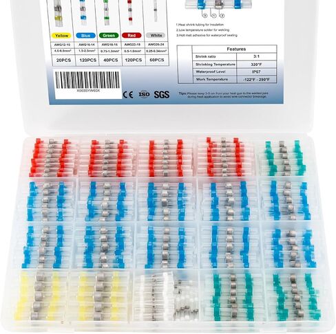 مجموعة موصلات أسلاك اللحام - 360 قطعة من موصل مؤخرة عصا اللحام المنكمشة بالحرارة وكم لحام مقاوم للماء معزول محطات أسلاك توصيل كهربائية لعزل التوصيل الكهربائي in Kuwait