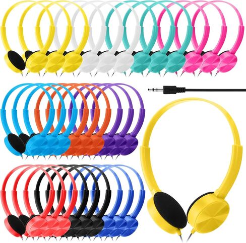 30 Pack Classroom Headphones Bulk Kids Headphones Student Headphones Wired Class over Head Earbud on Ear Set with 3.5 mm Plug 10 Colors Adjustable with Microphone Headset Earphone for Library in Saudi Arabia