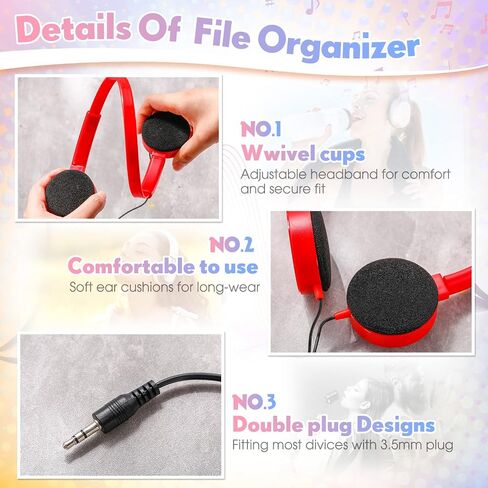 30 Pack Classroom Headphones Bulk Kids Headphones Student Headphones Wired Class over Head Earbud on Ear Set with 3.5 mm Plug 10 Colors Adjustable with Microphone Headset Earphone for Library in Saudi Arabia