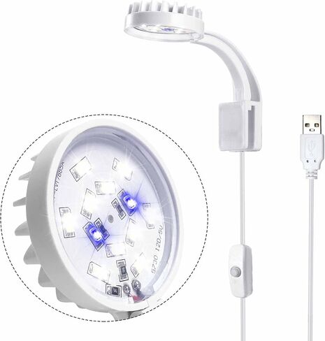 Small LED Aquarium Light for Fish Tank, 12 LEDs, White & Blue Clip on Fish Tank Light for Nano Tank, High Brightness Levels 5W USB Low Consumption Power Aquarium Clip Lamp with Switch in Saudi Arabia