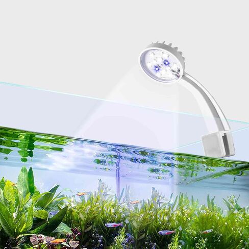 Small LED Aquarium Light for Fish Tank, 12 LEDs, White & Blue Clip on Fish Tank Light for Nano Tank, High Brightness Levels 5W USB Low Consumption Power Aquarium Clip Lamp with Switch in Saudi Arabia