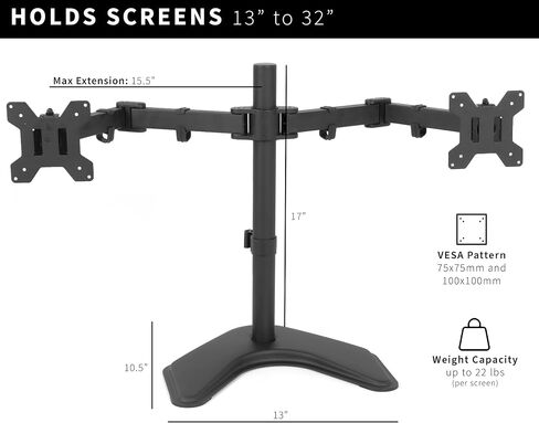 VIVO Full Motion Dual Monitor Free-Standing Desk Stand VESA Mount, Double Joints, Holds 2 Screens up to 32 inches, STAND-V102K in Saudi Arabia