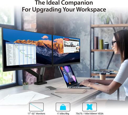 j5create Ergonomic Dual Monitor Mount, Fully Adjustable Monitor Desk Stand for 2 Screens up to 32 inch, Integrated Cable Management, Comes with Clamp and Grommet Mount Options (JTSA102) in Saudi Arabia