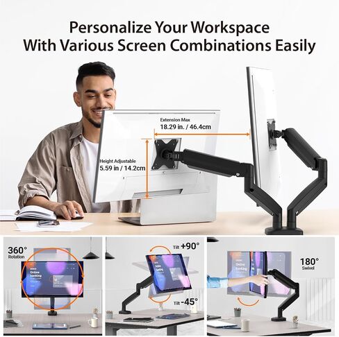 j5create Ergonomic Dual Monitor Mount, Fully Adjustable Monitor Desk Stand for 2 Screens up to 32 inch, Integrated Cable Management, Comes with Clamp and Grommet Mount Options (JTSA102) in Saudi Arabia