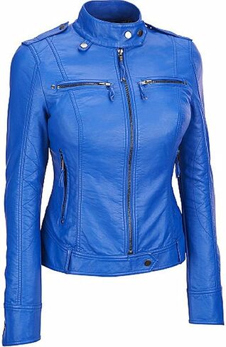 MM Leather Women Leather Jackets Motorcycle Bomber Biker Blue Real Leather Jacket Women in Saudi Arabia