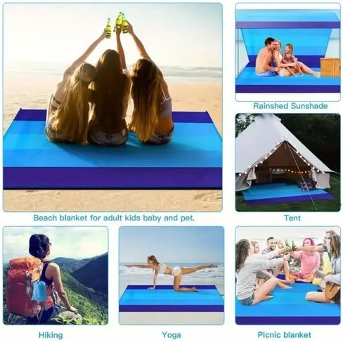 1pc Waterproof Beach Blanket、Sandproof Beach Mat for 1-4 Adults for Lightweight & Sandproof Picnic Mat for Travel, Camping, Hiking in Kuwait