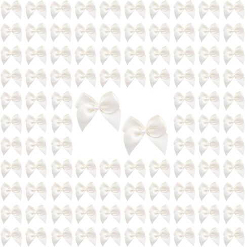 WANDIC Decorative Polyester Bow with Pearl, 100 Pcs Pink Mini Satin Ribbon Bowknot Twist Tie Bows Premade Bows for Wedding Favors Decor Gift Wrap DIY Craft in Saudi Arabia