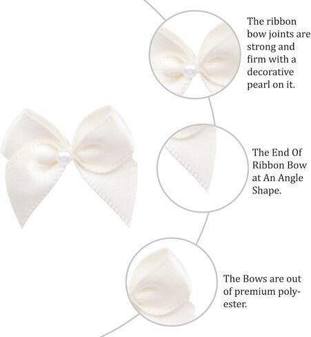WANDIC Decorative Polyester Bow with Pearl, 100 Pcs Pink Mini Satin Ribbon Bowknot Twist Tie Bows Premade Bows for Wedding Favors Decor Gift Wrap DIY Craft in Saudi Arabia