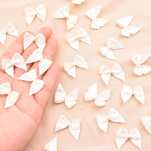 WANDIC Decorative Polyester Bow with Pearl, 100 Pcs Pink Mini Satin Ribbon Bowknot Twist Tie Bows Premade Bows for Wedding Favors Decor Gift Wrap DIY Craft in Saudi Arabia