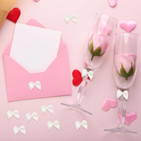 WANDIC Decorative Polyester Bow with Pearl, 100 Pcs Pink Mini Satin Ribbon Bowknot Twist Tie Bows Premade Bows for Wedding Favors Decor Gift Wrap DIY Craft in Saudi Arabia
