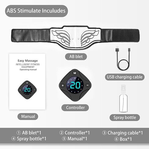 محفز ABS، معدات تمارين اللياقة البدنية المحمولة القابلة لإعادة الشحن عبر USB بدون وسادات جل للرجال والنساء والذراع والساق والمكتب المنزلي، أحدث طراز 12 وضعًا، 20 مستوى من الشدة in Saudi Arabia