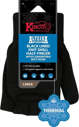 قفازات Kinco، 5210-M، قفازات صوف محبوكة قابلة للتحويل للرجال - قفازات Alyeska Ragg - للطقس البارد (متوسط ​​(أسمر)) in Kuwait
