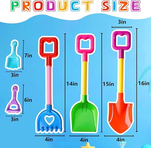 5 قطع من معاول الشاطئ للأطفال من كودري - مجارف الشاطئ بمقبض طويل ألعاب مجارف رملية - مجارف رمل للأطفال مجارف مجرف للحديقة في الفناء الخلفي وحفر الثلج الرملي in Kuwait