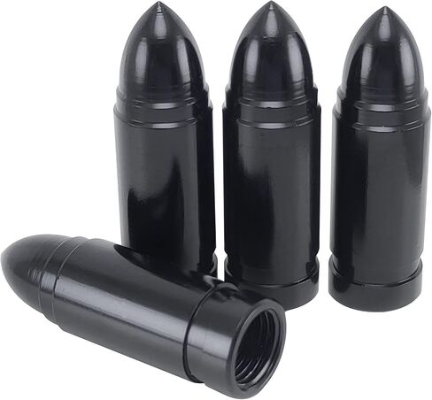 أغطية صمام الإطارات QILISEN باللون الأسود، 4 عبوات، أغطية جذعية صمامات معدنية متينة على شكل رصاصة مقاومة للغبار ومضادة لتسرب الهواء، أغطية ساق صمام الألومنيوم العالمية مناسبة للسيارات والشاحنات والدراجات النارية والدراجات in Kuwait