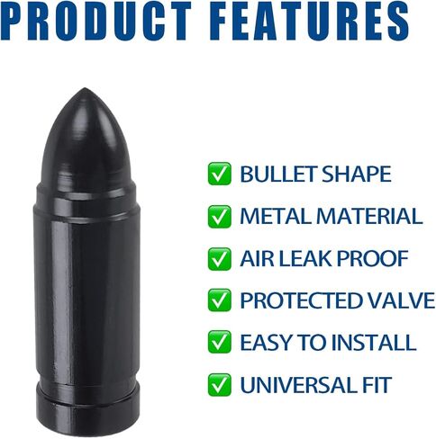 أغطية صمام الإطارات QILISEN باللون الأسود، 4 عبوات، أغطية جذعية صمامات معدنية متينة على شكل رصاصة مقاومة للغبار ومضادة لتسرب الهواء، أغطية ساق صمام الألومنيوم العالمية مناسبة للسيارات والشاحنات والدراجات النارية والدراجات in Kuwait