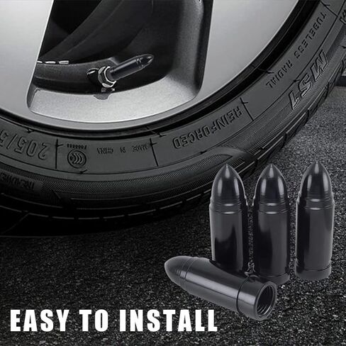 أغطية صمام الإطارات QILISEN باللون الأسود، 4 عبوات، أغطية جذعية صمامات معدنية متينة على شكل رصاصة مقاومة للغبار ومضادة لتسرب الهواء، أغطية ساق صمام الألومنيوم العالمية مناسبة للسيارات والشاحنات والدراجات النارية والدراجات in Kuwait