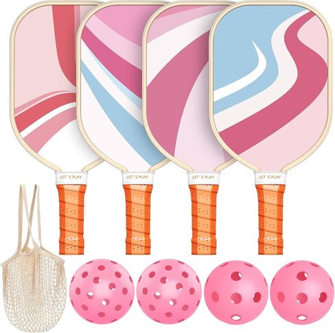 Sprypals Pink Pickleball Paddles, USAPA Approved Pickleball Set of 4 with 4 Pickleball Balls and 1 Carry Bag Premium Wood Pickleball Rackets with Ergonomic Grip for Beginner & Pros Gifts for Women Men in Saudi Arabia