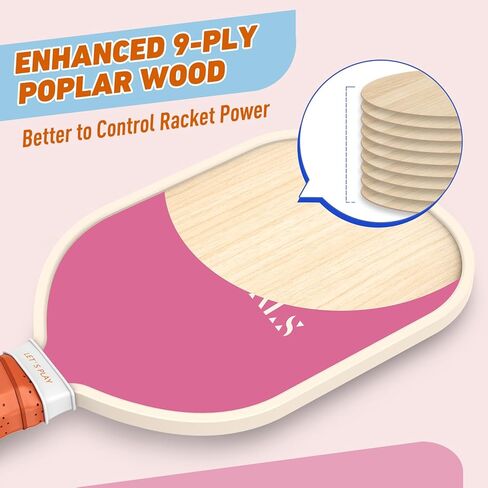 Sprypals Pink Pickleball Paddles, USAPA Approved Pickleball Set of 4 with 4 Pickleball Balls and 1 Carry Bag Premium Wood Pickleball Rackets with Ergonomic Grip for Beginner & Pros Gifts for Women Men in Saudi Arabia