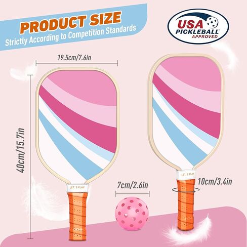 Sprypals Pink Pickleball Paddles, USAPA Approved Pickleball Set of 4 with 4 Pickleball Balls and 1 Carry Bag Premium Wood Pickleball Rackets with Ergonomic Grip for Beginner & Pros Gifts for Women Men in Saudi Arabia