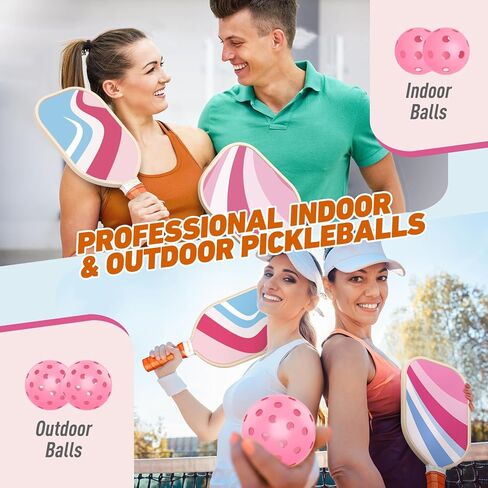 Sprypals Pink Pickleball Paddles, USAPA Approved Pickleball Set of 4 with 4 Pickleball Balls and 1 Carry Bag Premium Wood Pickleball Rackets with Ergonomic Grip for Beginner & Pros Gifts for Women Men in Saudi Arabia