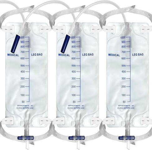 3 قطع 1000 مل حقيبة الساق حقيبة الصرف البولية، حقيبة جمع البول مع الأنابيب، صمام مضاد للارتجاع in Kuwait