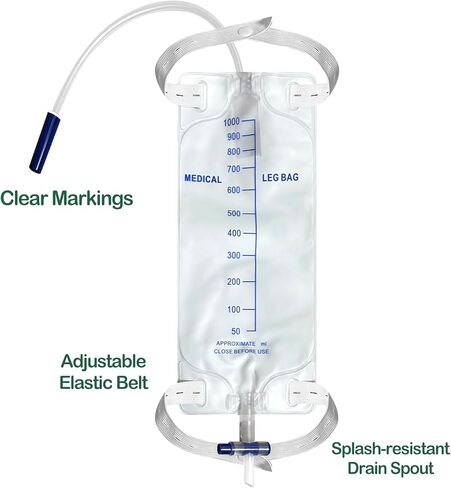 3 قطع 1000 مل حقيبة الساق حقيبة الصرف البولية، حقيبة جمع البول مع الأنابيب، صمام مضاد للارتجاع in Kuwait