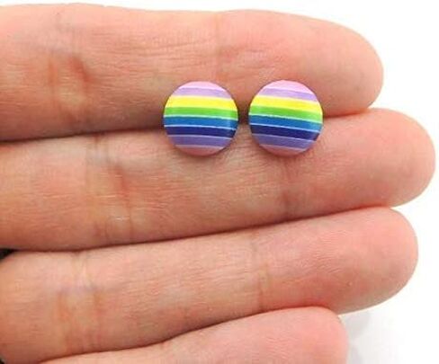 Pretty Smart Pastel Stripe Round Earrings Plastic Post for Sensitive Ears 10mm (Blues/Purples) in Saudi Arabia