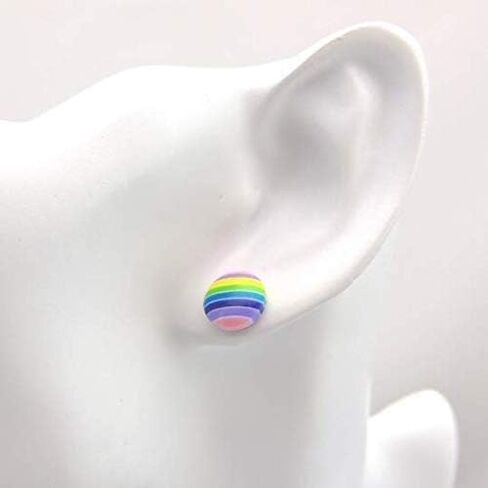 Pretty Smart Pastel Stripe Round Earrings Plastic Post for Sensitive Ears 10mm (Blues/Purples) in Saudi Arabia