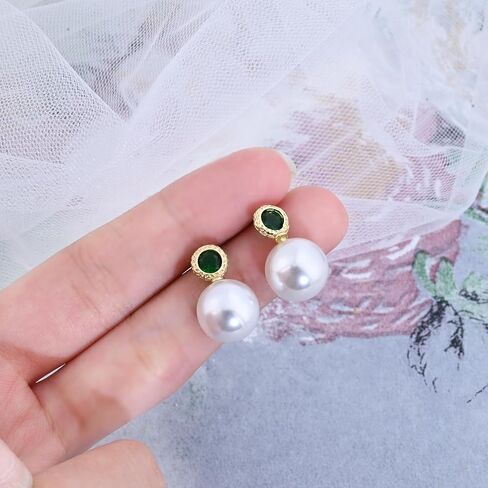 Tiny Pearl Drop Dangle Earrings Silver Stud Emerald Earrings for Women Gold Plated Crystal Vintage Pearl Earrings for Gift in Saudi Arabia