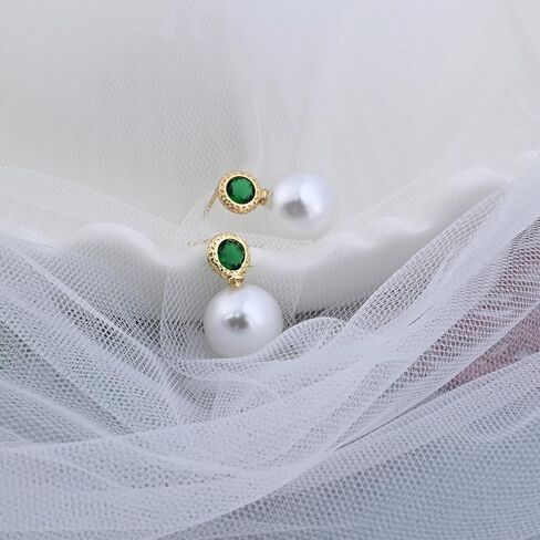 Tiny Pearl Drop Dangle Earrings Silver Stud Emerald Earrings for Women Gold Plated Crystal Vintage Pearl Earrings for Gift in Saudi Arabia