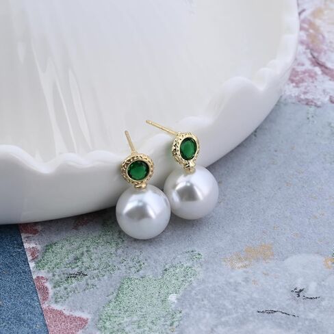 Tiny Pearl Drop Dangle Earrings Silver Stud Emerald Earrings for Women Gold Plated Crystal Vintage Pearl Earrings for Gift in Saudi Arabia