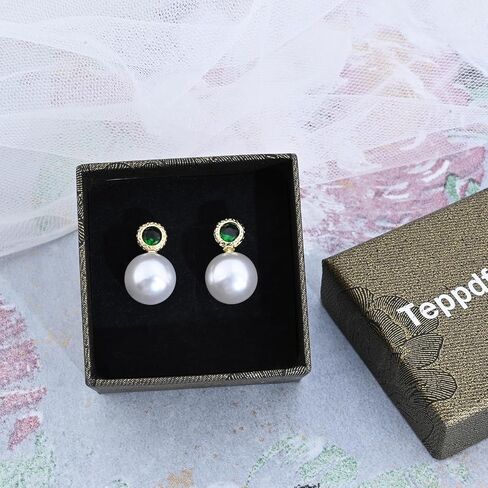 Tiny Pearl Drop Dangle Earrings Silver Stud Emerald Earrings for Women Gold Plated Crystal Vintage Pearl Earrings for Gift in Saudi Arabia