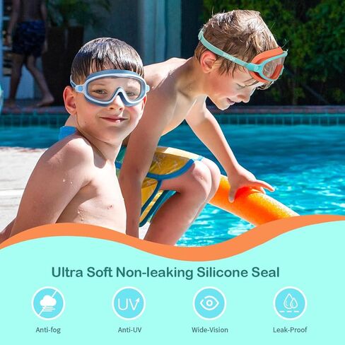 Seago 2 Pack Kids Goggles for Swimming No Leaking Anti-Fog Outer Eye Fit with Wide View UV Protection Crystal Clear Watertight Swim Goggles with nose cover Suitable for Youth Girls Boys Age 3 to 15 in Saudi Arabia