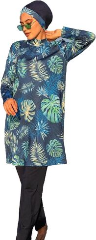 Burkini Swimsuit for Women, Modest Swimsuits, Easy Dry, Blue Floral Design 3 Pieces with Scarf – by Huma&Hazel in Saudi Arabia