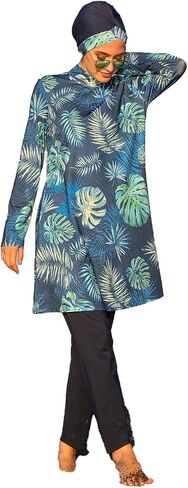 Burkini Swimsuit for Women, Modest Swimsuits, Easy Dry, Blue Floral Design 3 Pieces with Scarf – by Huma&Hazel in Saudi Arabia