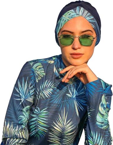 Burkini Swimsuit for Women, Modest Swimsuits, Easy Dry, Blue Floral Design 3 Pieces with Scarf – by Huma&Hazel in Saudi Arabia
