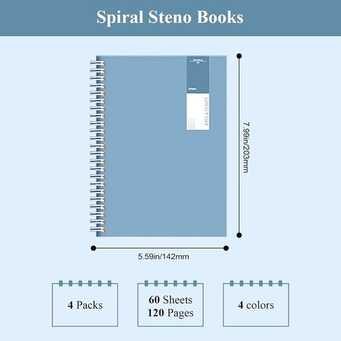 M&G 4 Pack Spiral Steno Pads, A5 Size White Paper with Line Steno Notebooks Writing Notebooks for Students School University College Office 14x20CM 60 Sheet 120 Page/Pad (A5 Multicolor) in Saudi Arabia