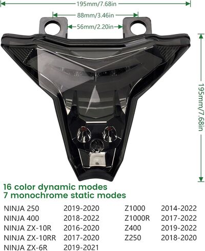 أضواء خلفية LED للدراجة النارية NINJA 400 2018-2024 Z400 Z250 Z400 Z1000 Z1000R ZX6R ZX10R ZX10RR ABS ضوء الفرامل الخلفي DRL مع إشارات الانعطاف مؤشر ديناميكي متسلسل in Kuwait