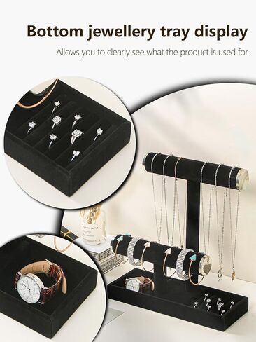 منظم حامل سوار القلادة من طبقتين من Julysky مع حامل عرض مجوهرات بصينية حلقية، حامل مجوهرات لساعات Scrunchie قابل للفصل (أسود) in Kuwait