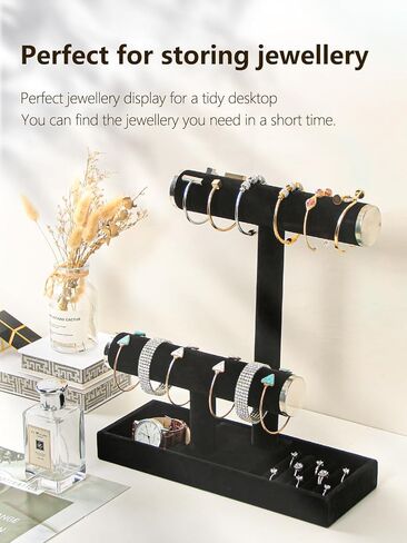 منظم حامل سوار القلادة من طبقتين من Julysky مع حامل عرض مجوهرات بصينية حلقية، حامل مجوهرات لساعات Scrunchie قابل للفصل (أسود) in Kuwait