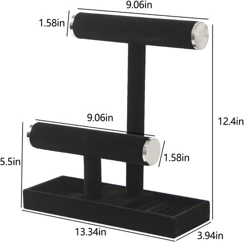 منظم حامل سوار القلادة من طبقتين من Julysky مع حامل عرض مجوهرات بصينية حلقية، حامل مجوهرات لساعات Scrunchie قابل للفصل (أسود) in Kuwait