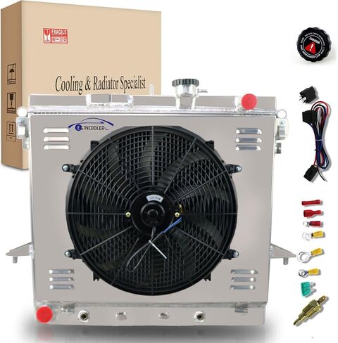 مشعاع ألومنيوم أساسي من EGINCOOLER لـ 2006-2012 GMC Canyon / 06-10 Hummer H3 H3T / 09-12 Chevy Colorado Pickup Trucks جميع مشعاع الألومنيوم مع مروحة كفن + مرحل 07 08 09 10 11 12 in Kuwait