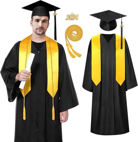 مجموعة ثوب التخرج بشرابة 2024 للجنسين زي الكبار في المدرسة الثانوية مع حزام احتفالي in Saudi Arabia
